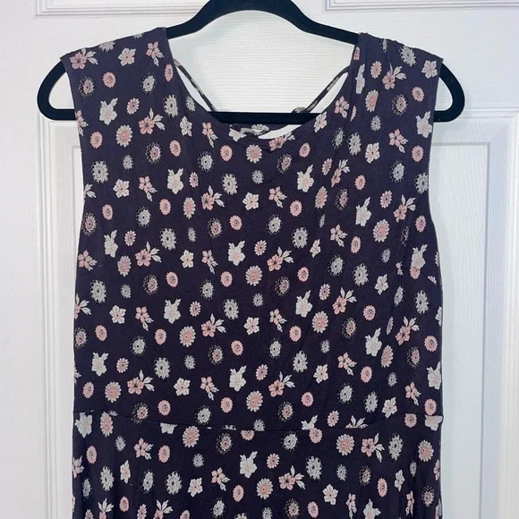 LOFT Sleeveless Cotton Charcoal with Floral Pattern Dress - Picture 2 of 4